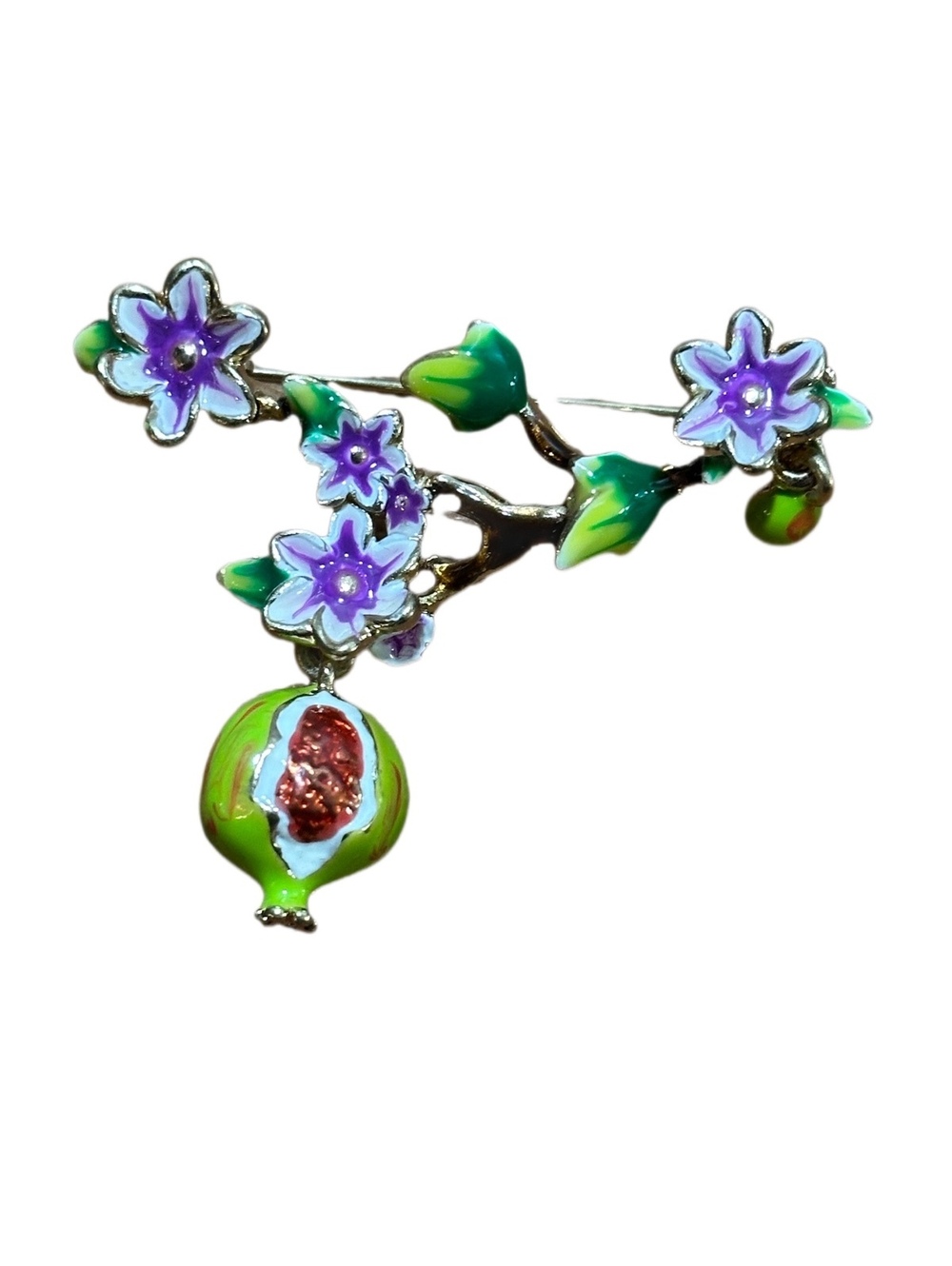 Vintage Fig & Flower Dangle Brooch
